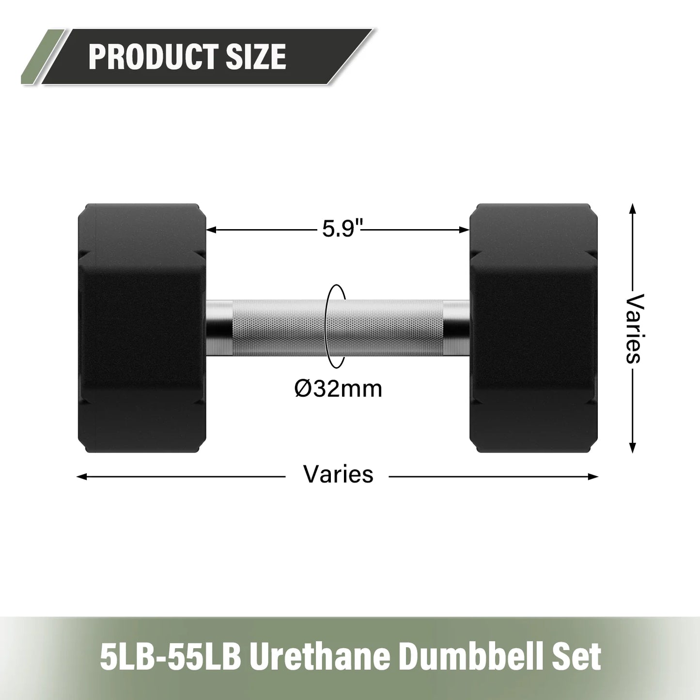 Urethane Octagonal-Shield Dumbbells - Major Fitness