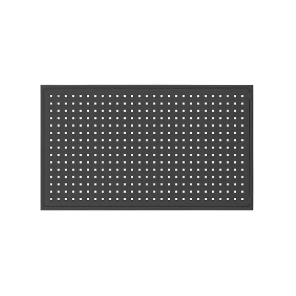 Black pegboard with white holes on a white background