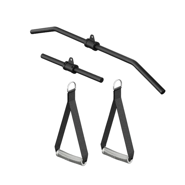 Black pull-up bar and gray resistance bands on a white background