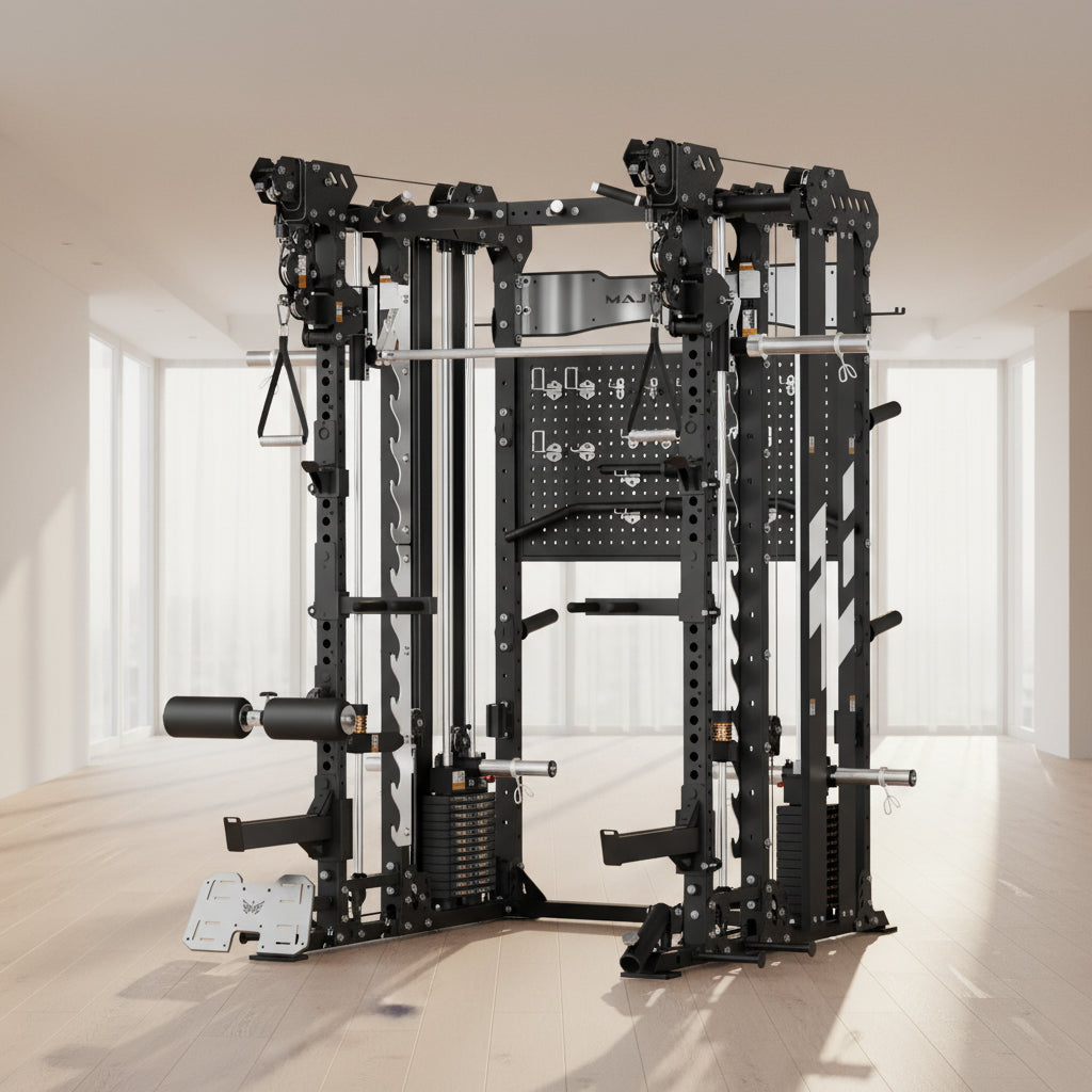 Black and silver weightlifting apparatus on a white background