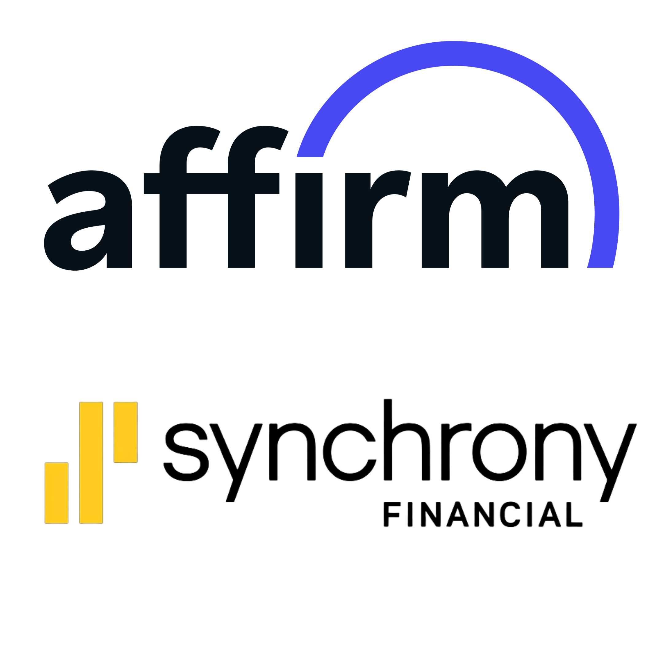 Logos of Affirm and Synchrony Financial on a white background