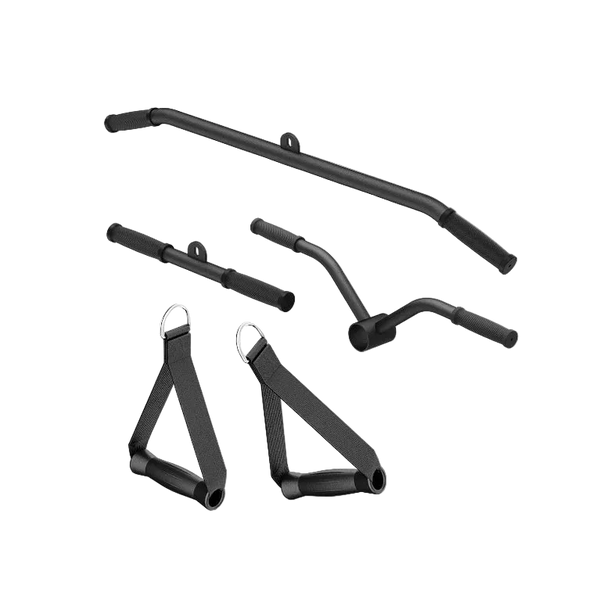 Set of black pull-up bars and resistance bands on a white background
